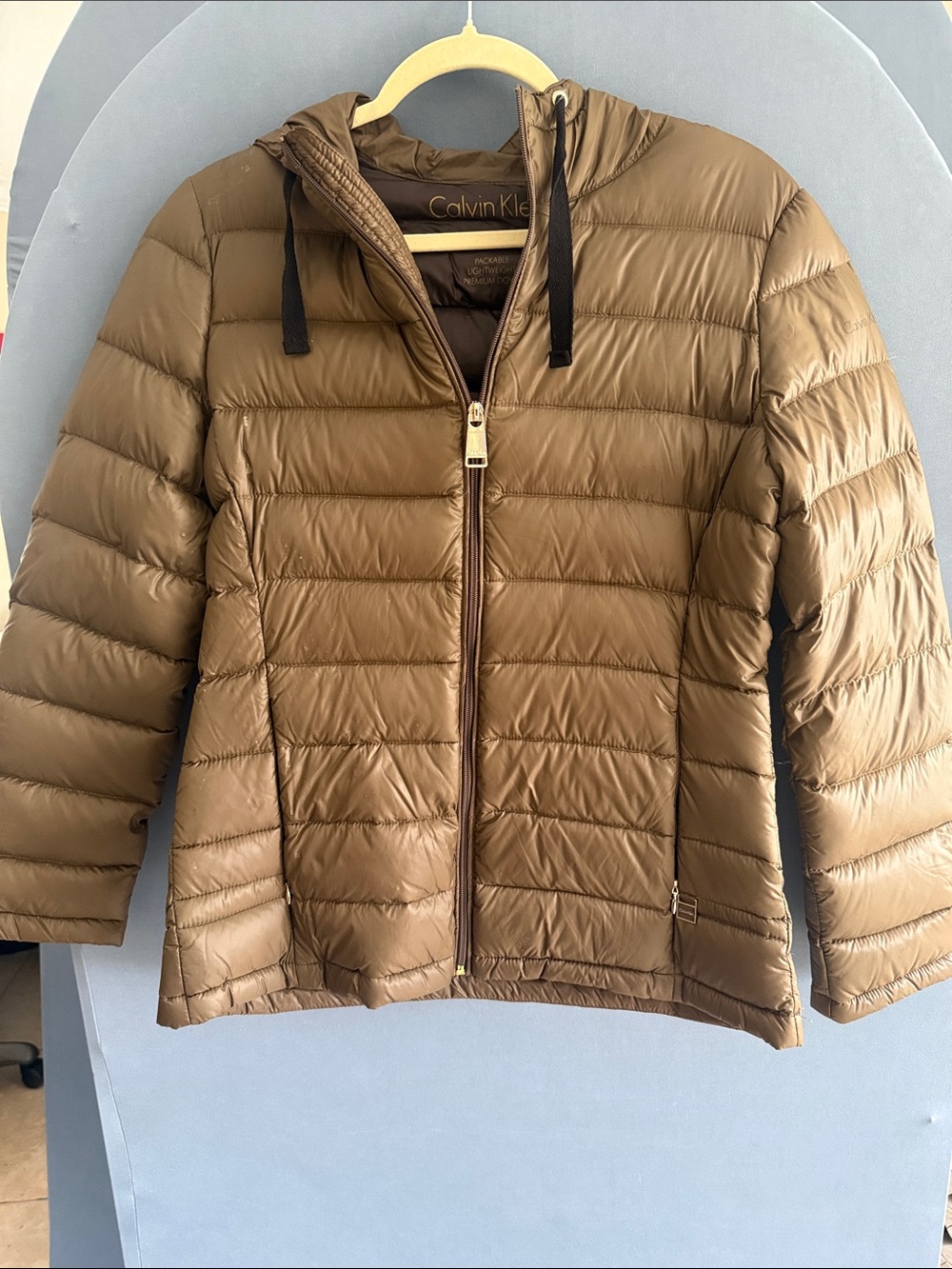 Calvin Klein Quilted Hooded Puffer Jacket — Brown